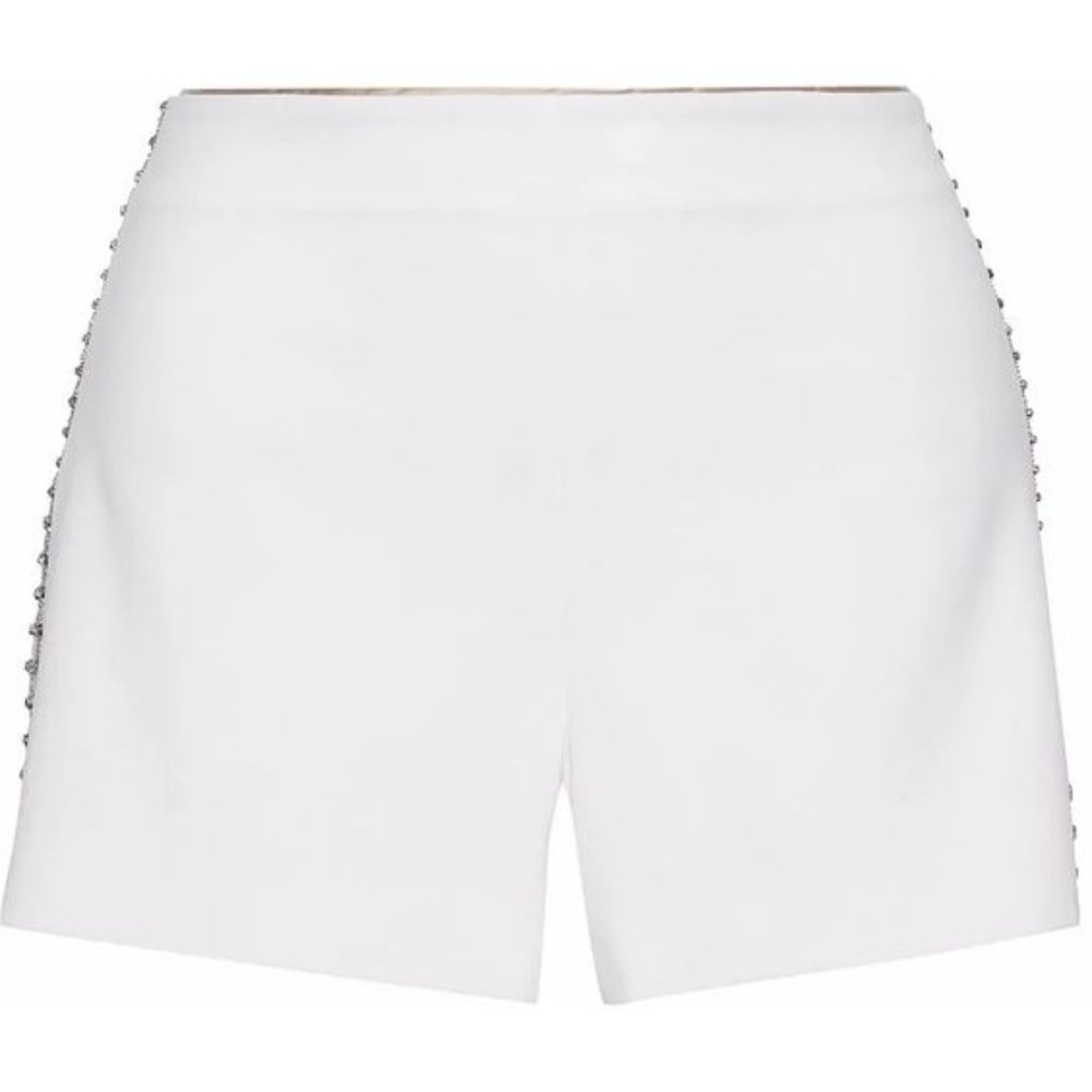 Alice + Olivia White Crepe Crystal Embellished Shorts, size 6
